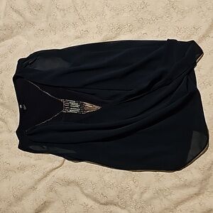 Navy Blue Tiered Sleeveless Top with Attached Necklace